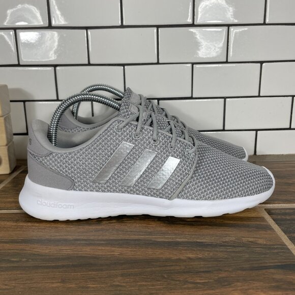 adidas QT Racer Womens Size 7 Running Shoes Gray Silver Cloudfoam Low Sneakers - Picture 3 of 13